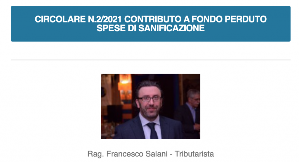 CONTRIBUTO A FONDO PERDUTO SPESE DI SANIFICAZIONE